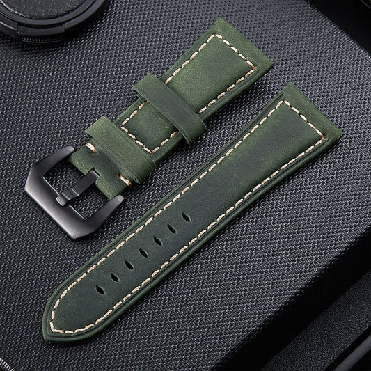 Crazy Horse Layer Frosted Black Buckle Watch Leather Watch Band, Size: 24mm (Army Green) by buy2fix
