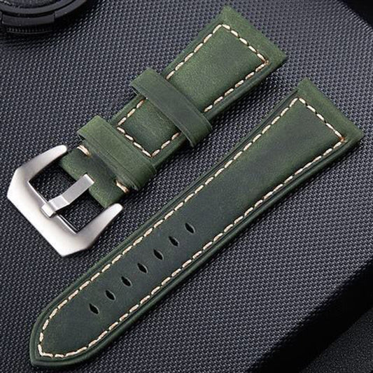 Crazy Horse Layer Frosted Silver Buckle Watch Leather Watch Band, Size: 26mm (Army Green) by buy2fix