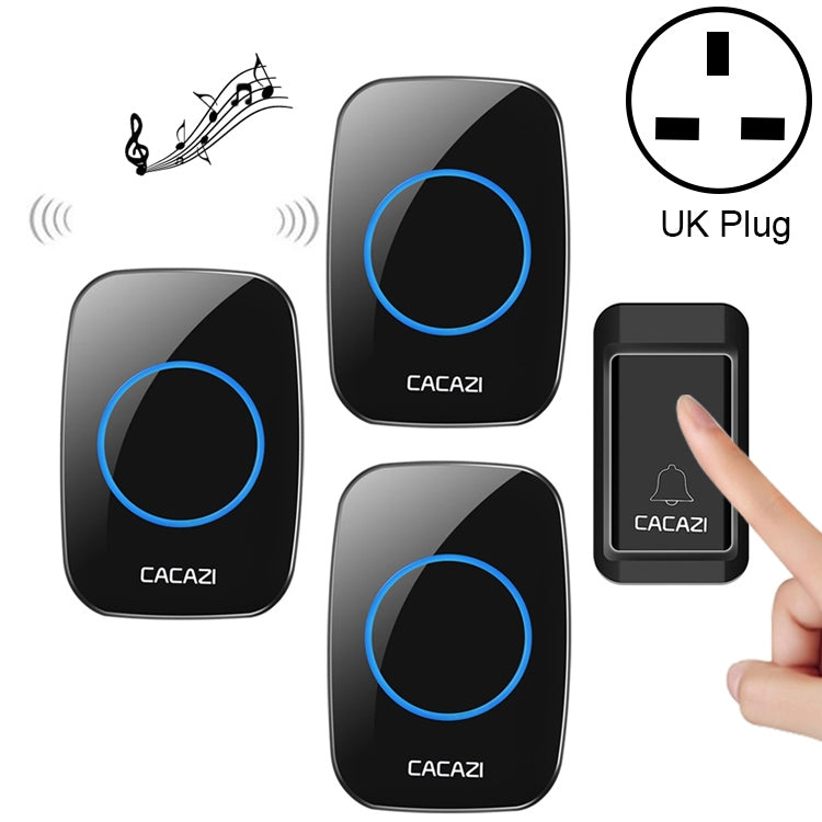 CACAZI A10G One Button Three Receivers Self-Powered Wireless Home Cordless Bell, UK Plug(Black) - Wireless Doorbell by CACAZI | Online Shopping UK | buy2fix