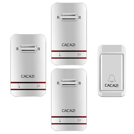 CACAZI V027G One Button Three Receivers Self-Powered Wireless Home Kinetic Electronic Doorbell, US Plug by CACAZI