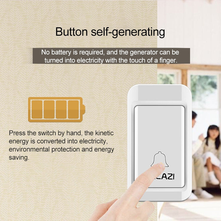 CACAZI A10G One Button One Receivers Self-Powered Wireless Home Cordless Bell, EU Plug(White) - Wireless Doorbell by CACAZI | Online Shopping UK | buy2fix
