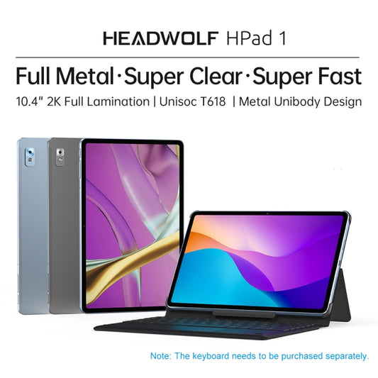 HEADWOLF Hpad1 4G LTE, 10.4 inch, 8GB+128GB, Android 11 Unisoc T618 Octa Core up to 2.0GHz, Support Dual SIM & WiFi & Bluetooth, Global Version with Google Play, US Plug(Grey) by HEADWOLF