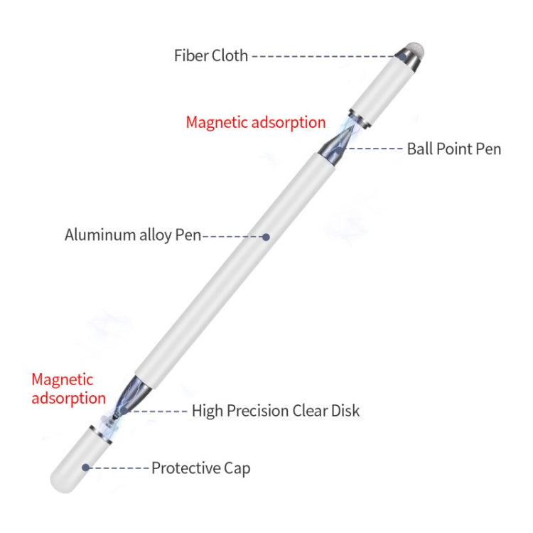 JB03 Universal Magnetic Pen Cap Pan Head + Fiber Cloth + Ball Point Pen 3 in 1 Stylus Pen for Smart Tablets and Mobile Phones (White) - Stylus Pen by buy2fix | Online Shopping UK | buy2fix