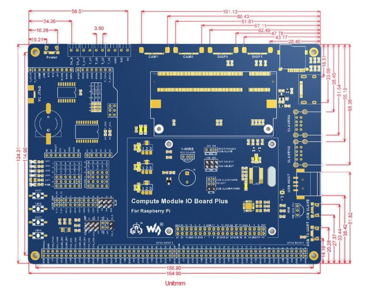 Waveshare Compute Module IO Board Plus for Raspberry Pi CM3 / CM3L / CM3+ / CM3+L - LCD & LED Display Module by buy2fix | Online Shopping UK | buy2fix