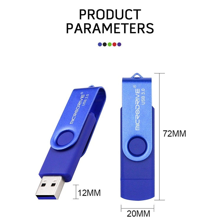 MicroDrive 16GB USB 3.0 Android Phone & Computer Dual-use Rotary Metal U Disk (Green) - USB Flash Drives by MicroDrive | Online Shopping UK | buy2fix