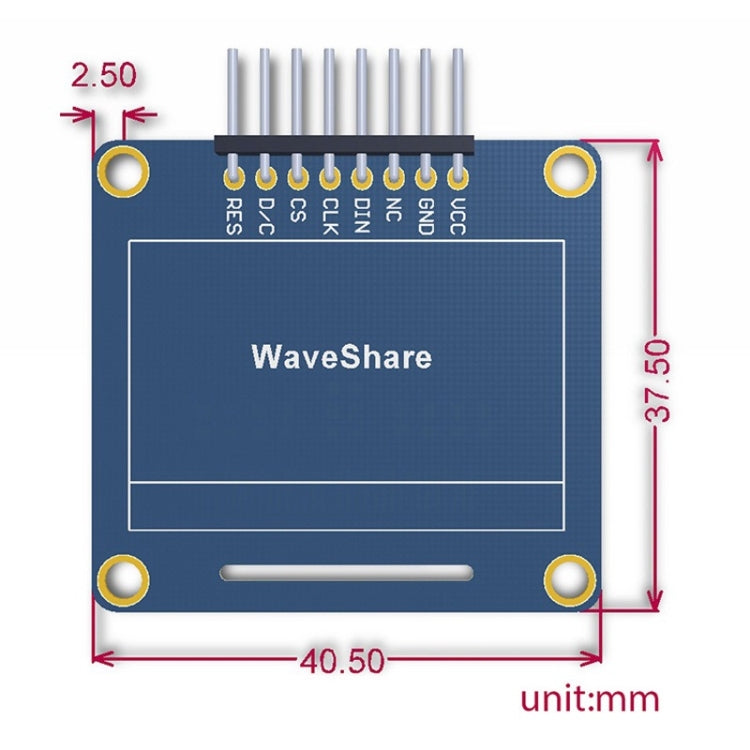 Waveshare 1.3 inch 128*64 OLED, SPI/I2C interfaces, Straight Vertical Pinheader - Modules Expansions Accessories by Waveshare | Online Shopping UK | buy2fix