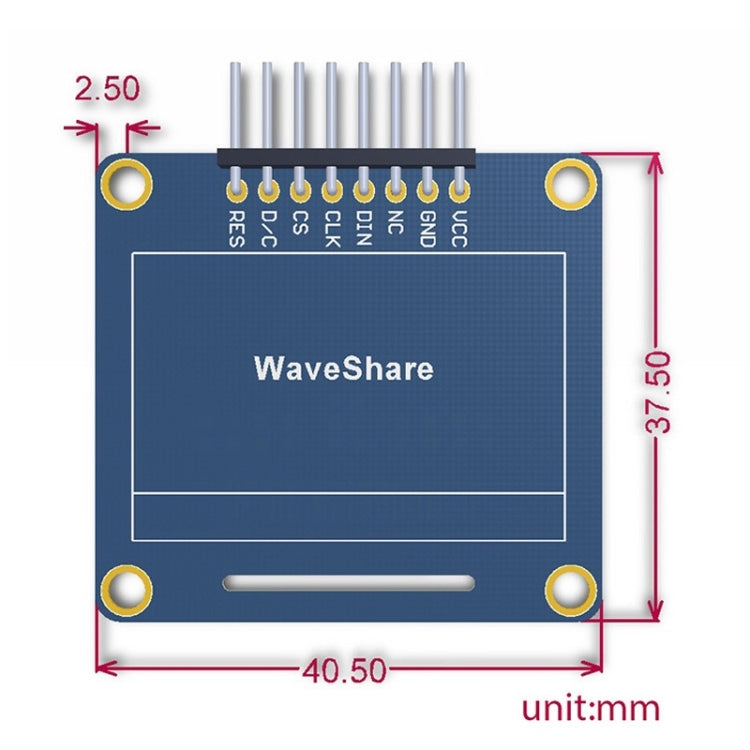 Waveshare 1.3 inch 128*64 OLED(A), SPI/I2C interfaces, Curved Horizontal Pinheader by Waveshare