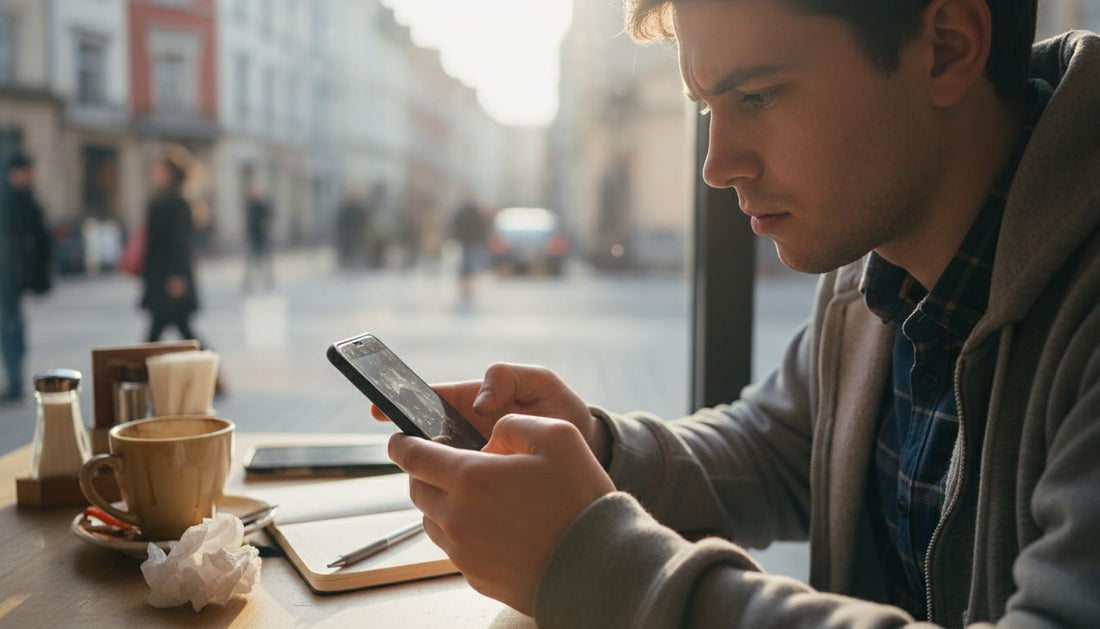 Person using LCD phone in sunlight