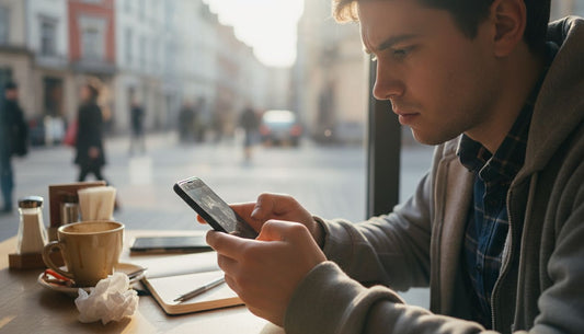 Person using LCD phone in sunlight