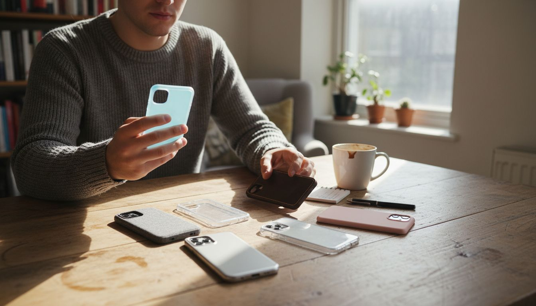 Person comparing different smartphone case materials