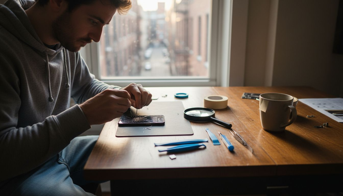 DIY phone screen repair setup scene