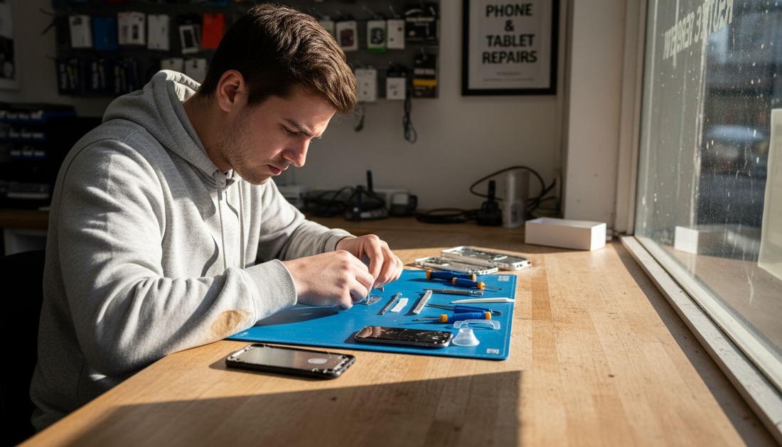 Technician preparing iPhone 11 screen replacement