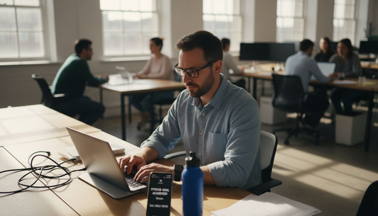 Man using smart wearables in office