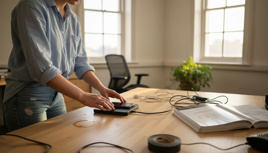 Technician placing phone on wireless charging pad