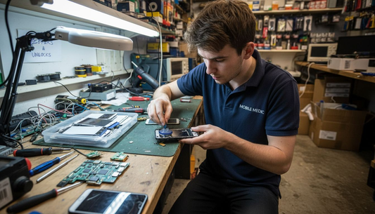 Technician repairing LCD display at workbench