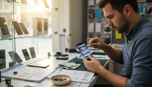 Technician repairing Samsung mobile display problems