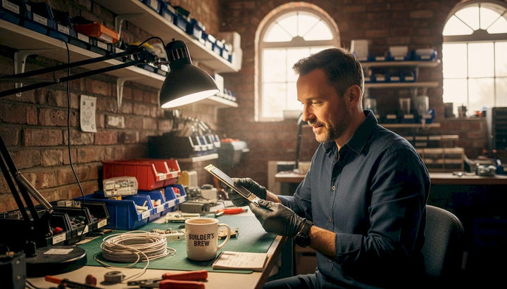 Repair technician examining a bar type LCD