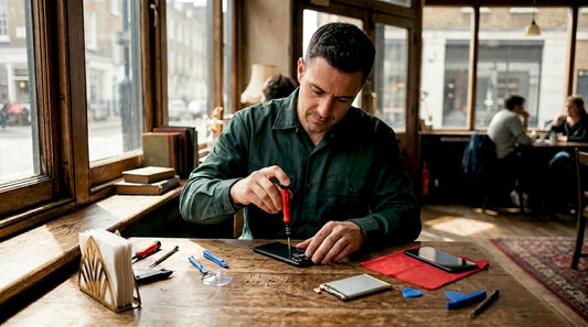 Technician opening smartphone for repair