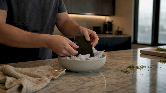 Hands drying wet smartphone with silica gel