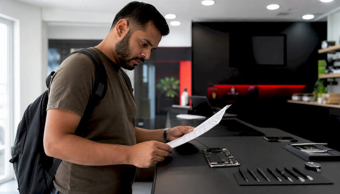 Customer reviewing mobile repair warranty