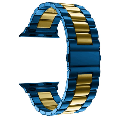 For Apple Watch Series 10 42mm / 9&8&7 41mm / SE 3&SE 2&6&SE&5&4 40mm / 3&2&1 38mm Fold Buckle 3 Beads Stainless Steel Watch Band (Gold Blue) by buy2fix