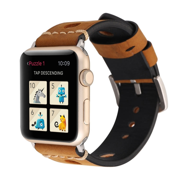 For Apple Watch Series 7 45mm / 6 & SE & 5 & 4 44mm / 42mm 3 & 2 & 1 Retro Hole Genuine Leather Wrist Watch Band(Brown) by buy2fix