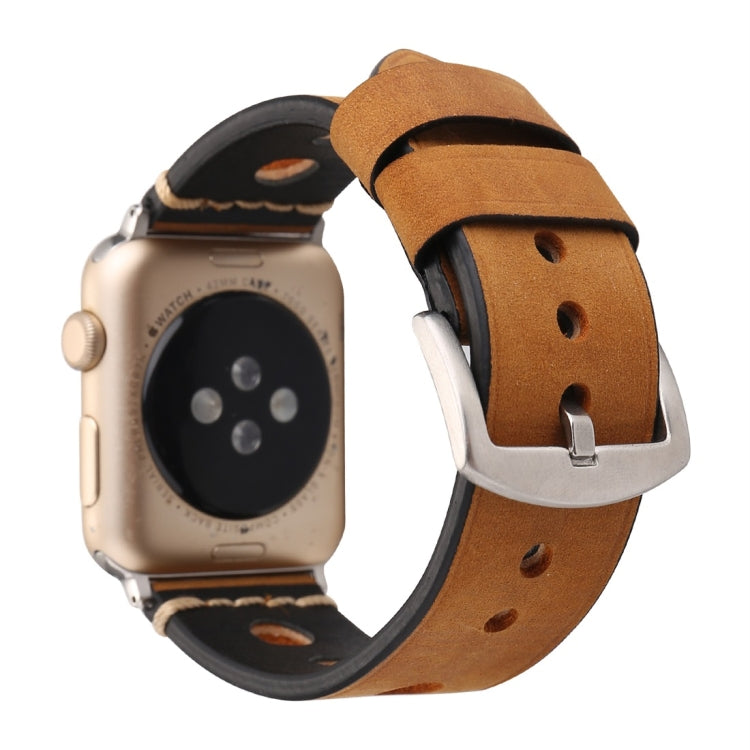 For Apple Watch Series 7 45mm / 6 & SE & 5 & 4 44mm / 42mm 3 & 2 & 1 Retro Hole Genuine Leather Wrist Watch Band(Brown) by buy2fix