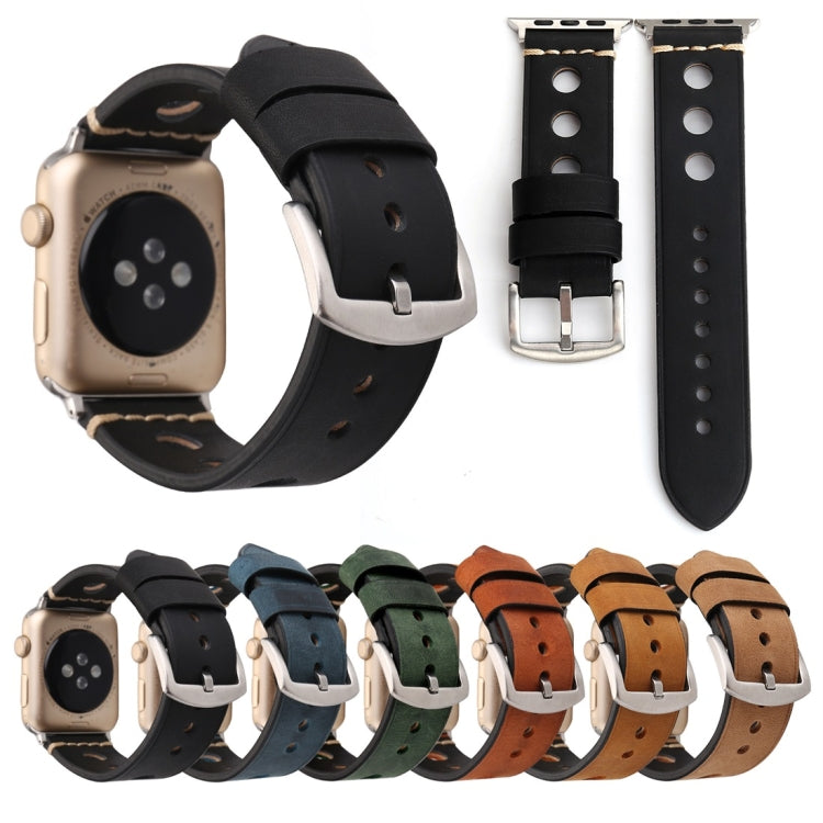 For Apple Watch Series 7 45mm / 6 & SE & 5 & 4 44mm / 42mm 3 & 2 & 1 Retro Hole Genuine Leather Wrist Watch Band(Brown) by buy2fix