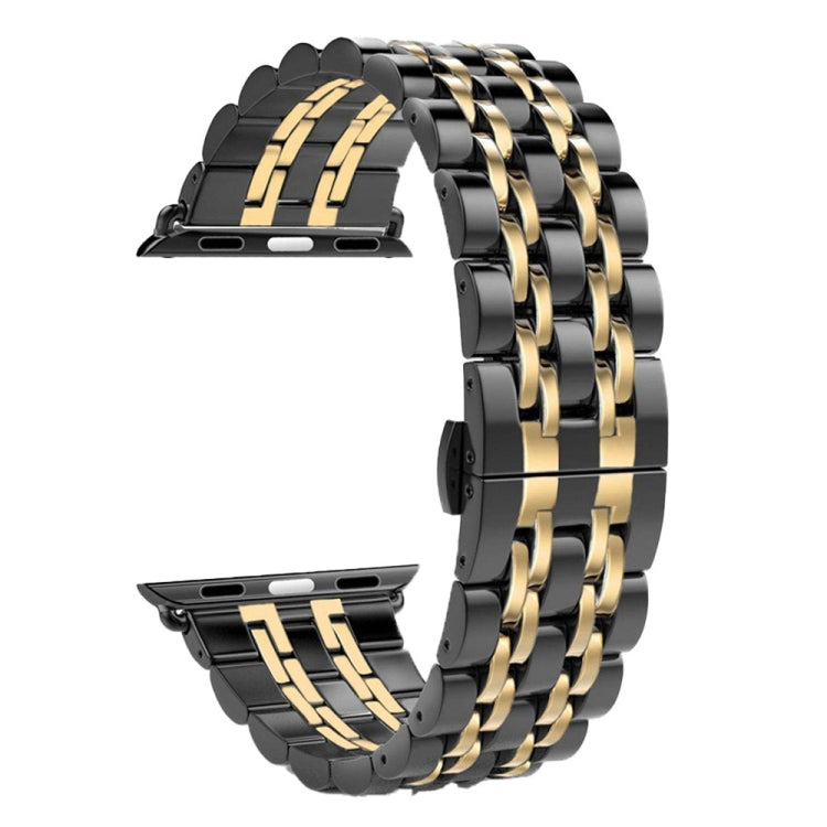 Hidden Butterfly Buckle 7 Beads Stainless Steel Watch Band For Apple Watch 42mm(Black Gold) by buy2fix