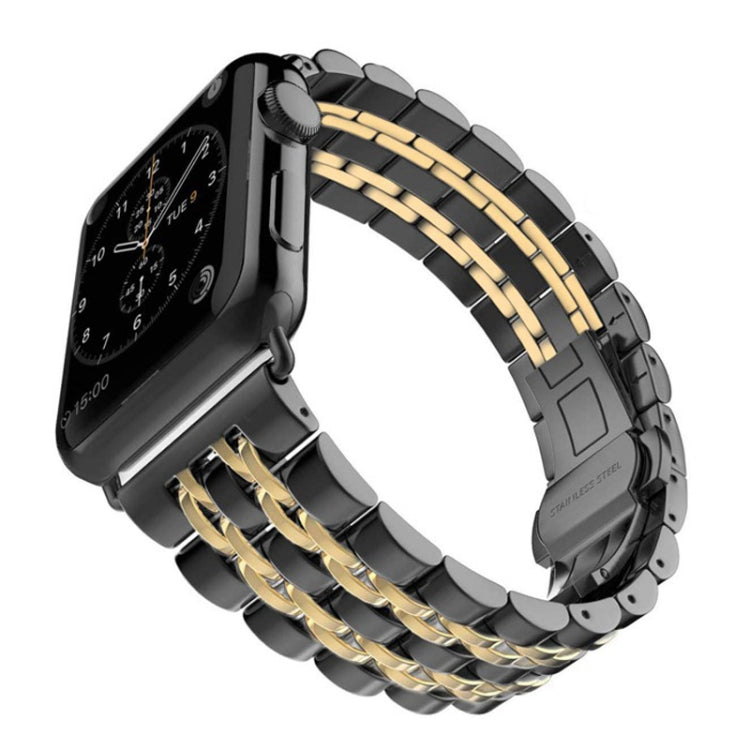 Hidden Butterfly Buckle 7 Beads Stainless Steel Watch Band For Apple Watch 42mm(Black Gold) by buy2fix