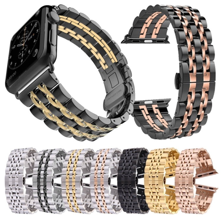 Hidden Butterfly Buckle 7 Beads Stainless Steel Watch Band For Apple Watch 42mm(Black Gold) by buy2fix