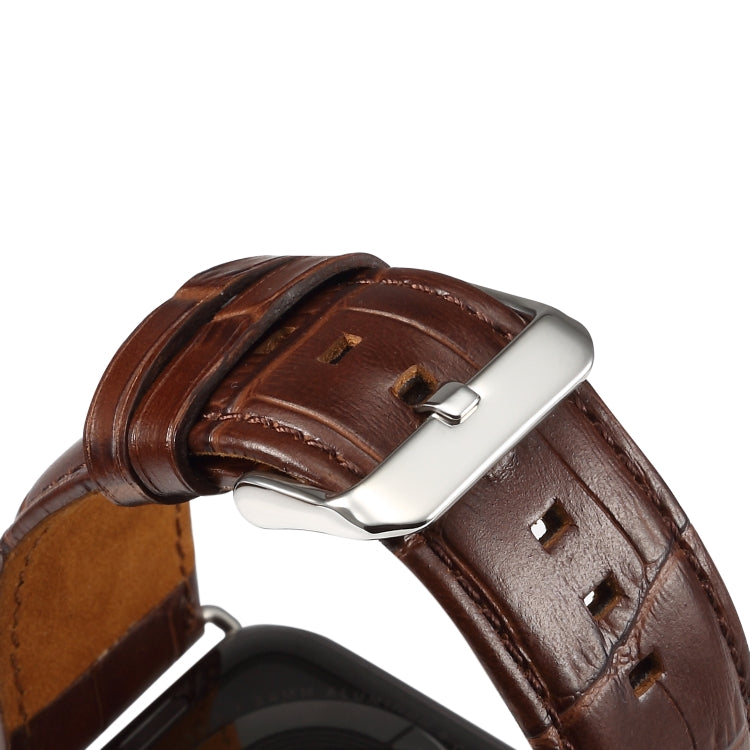 Denior Crocodile Grain Watch Cowhide Leather Watch Band for Apple Watch Series 7 45mm / 6 & SE & 5 & 4 44mm / 3 & 2 & 1 42mm (Brown) - Watch Bands by Denior | Online Shopping UK | buy2fix