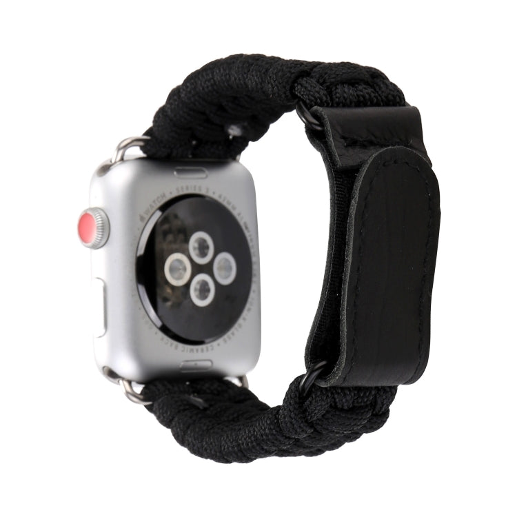 Magic Paste Genuine Leather Umbrella Rope Nylon Wrist Watch Band with Stainless Steel Buckle for Apple Watch Ultra 49mm&Watch Ultra 2 49mm / Series 10 46mm / 9&8&7 45mm / SE 3&SE 2&6&SE&5&4 44mm / 3&2&1 42mm(Black) by buy2fix