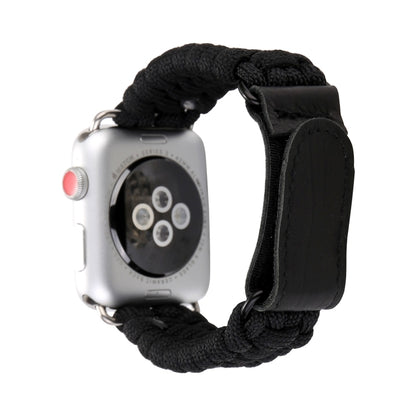 Magic Paste Genuine Leather Umbrella Rope Nylon Wrist Watch Band with Stainless Steel Buckle for Apple Watch Ultra 49mm&Watch Ultra 2 49mm / Series 10 46mm / 9&8&7 45mm / SE 3&SE 2&6&SE&5&4 44mm / 3&2&1 42mm(Black) by buy2fix