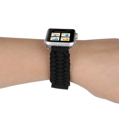 Magic Paste Genuine Leather Umbrella Rope Nylon Wrist Watch Band with Stainless Steel Buckle for Apple Watch Ultra 49mm&Watch Ultra 2 49mm / Series 10 46mm / 9&8&7 45mm / SE 3&SE 2&6&SE&5&4 44mm / 3&2&1 42mm(Black) by buy2fix