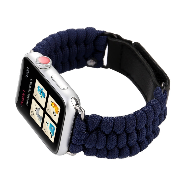 Magic Paste Genuine Leather Umbrella Rope Nylon Wrist Watch Band with Stainless Steel Buckle for Apple Watch Ultra 49mm&Watch Ultra 2 49mm / Series 10 46mm / 9&8&7 45mm / SE 3&SE 2&6&SE&5&4 44mm / 3&2&1 42mm(Dark Blue) by buy2fix