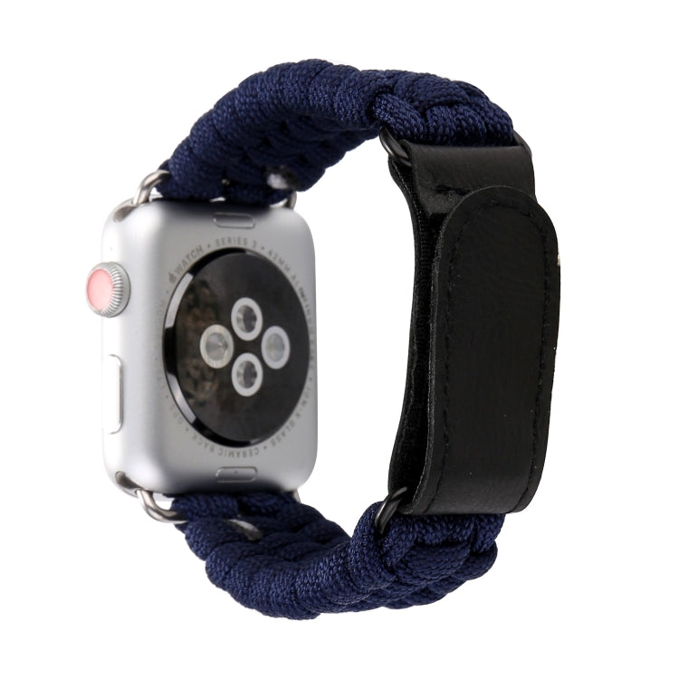 Magic Paste Genuine Leather Umbrella Rope Nylon Wrist Watch Band with Stainless Steel Buckle for Apple Watch Ultra 49mm&Watch Ultra 2 49mm / Series 10 46mm / 9&8&7 45mm / SE 3&SE 2&6&SE&5&4 44mm / 3&2&1 42mm(Dark Blue) by buy2fix