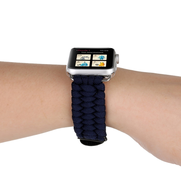 Magic Paste Genuine Leather Umbrella Rope Nylon Wrist Watch Band with Stainless Steel Buckle for Apple Watch Ultra 49mm&Watch Ultra 2 49mm / Series 10 46mm / 9&8&7 45mm / SE 3&SE 2&6&SE&5&4 44mm / 3&2&1 42mm(Dark Blue) by buy2fix