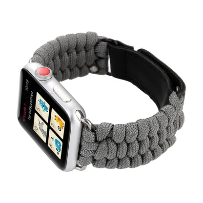 Magic Paste Genuine Leather Umbrella Rope Nylon Wrist Watch Band with Stainless Steel Buckle for Apple Watch Ultra 49mm&Watch Ultra 2 49mm / Series 10 46mm / 9&8&7 45mm / SE 3&SE 2&6&SE&5&4 44mm / 3&2&1 42mm(Grey) by buy2fix