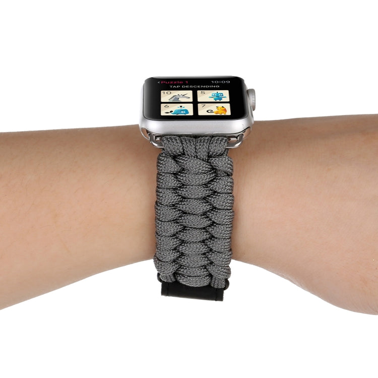 Magic Paste Genuine Leather Umbrella Rope Nylon Wrist Watch Band with Stainless Steel Buckle for Apple Watch Ultra 49mm&Watch Ultra 2 49mm / Series 10 46mm / 9&8&7 45mm / SE 3&SE 2&6&SE&5&4 44mm / 3&2&1 42mm(Grey) by buy2fix