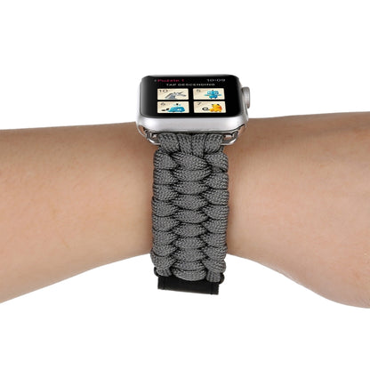 Magic Paste Genuine Leather Umbrella Rope Nylon Wrist Watch Band with Stainless Steel Buckle for Apple Watch Ultra 49mm&Watch Ultra 2 49mm / Series 10 46mm / 9&8&7 45mm / SE 3&SE 2&6&SE&5&4 44mm / 3&2&1 42mm(Grey) by buy2fix