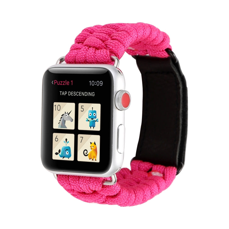Magic Paste Genuine Leather Umbrella Rope Nylon Wrist Watch Band with Stainless Steel Buckle for Apple Watch Ultra 49mm&Watch Ultra 2 49mm / Series 10 46mm / 9&8&7 45mm / SE 3&SE 2&6&SE&5&4 44mm / 3&2&1 42mm(Magenta) by buy2fix