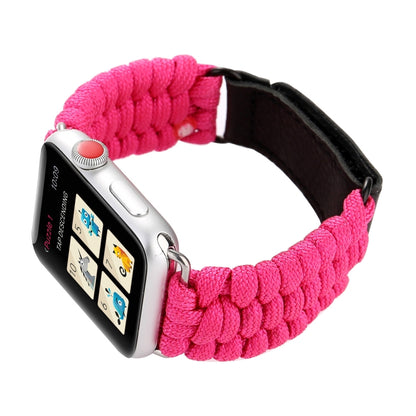 Magic Paste Genuine Leather Umbrella Rope Nylon Wrist Watch Band with Stainless Steel Buckle for Apple Watch Ultra 49mm&Watch Ultra 2 49mm / Series 10 46mm / 9&8&7 45mm / SE 3&SE 2&6&SE&5&4 44mm / 3&2&1 42mm(Magenta) by buy2fix