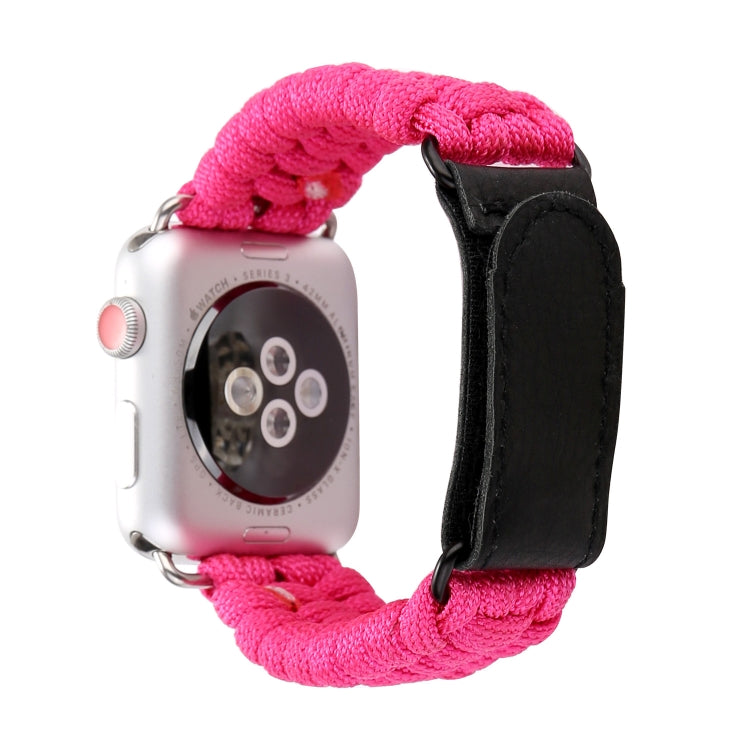 Magic Paste Genuine Leather Umbrella Rope Nylon Wrist Watch Band with Stainless Steel Buckle for Apple Watch Ultra 49mm&Watch Ultra 2 49mm / Series 10 46mm / 9&8&7 45mm / SE 3&SE 2&6&SE&5&4 44mm / 3&2&1 42mm(Magenta) by buy2fix
