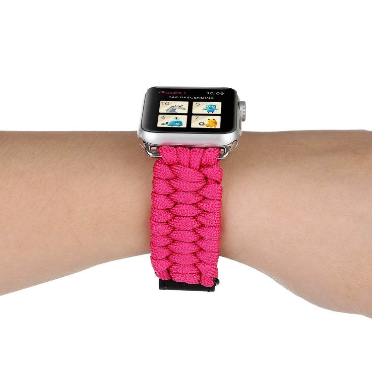 Magic Paste Genuine Leather Umbrella Rope Nylon Wrist Watch Band with Stainless Steel Buckle for Apple Watch Ultra 49mm&Watch Ultra 2 49mm / Series 10 46mm / 9&8&7 45mm / SE 3&SE 2&6&SE&5&4 44mm / 3&2&1 42mm(Magenta) by buy2fix