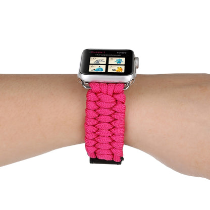 Magic Paste Genuine Leather Umbrella Rope Nylon Wrist Watch Band with Stainless Steel Buckle for Apple Watch Ultra 49mm&Watch Ultra 2 49mm / Series 10 46mm / 9&8&7 45mm / SE 3&SE 2&6&SE&5&4 44mm / 3&2&1 42mm(Magenta) by buy2fix