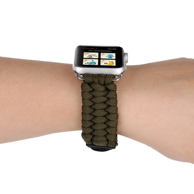 Magic Paste Genuine Leather Umbrella Rope Nylon Wrist Watch Band with Stainless Steel Buckle for Apple Watch Ultra 49mm&Watch Ultra 2 49mm / Series 10 46mm / 9&8&7 45mm / SE 3&SE 2&6&SE&5&4 44mm / 3&2&1 42mm(Brown) by buy2fix