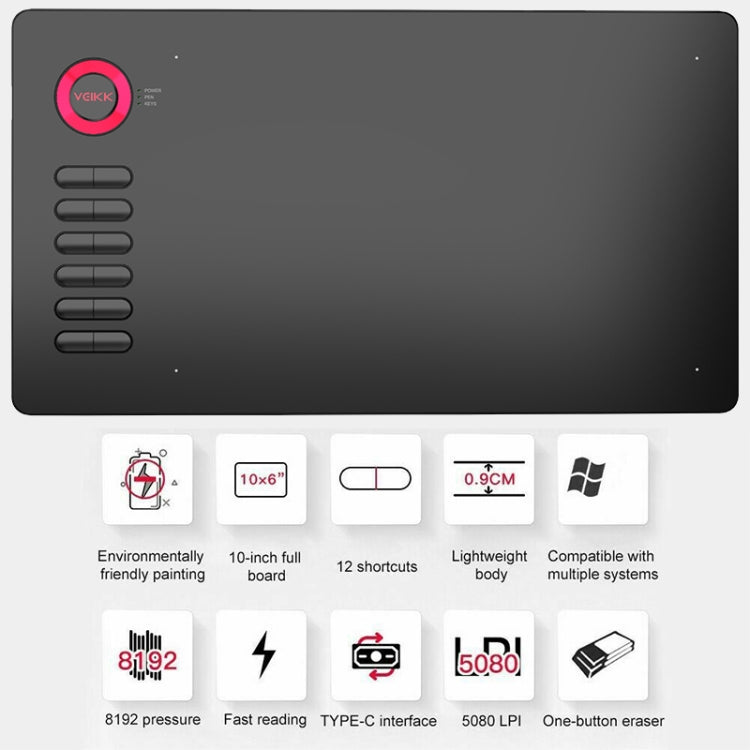 VEIKK A15 10x6 inch 5080 LPI Smart Touch Electronic Graphic Tablet, with Type-C Interface(Gold) -  by VEIKK | Online Shopping UK | buy2fix