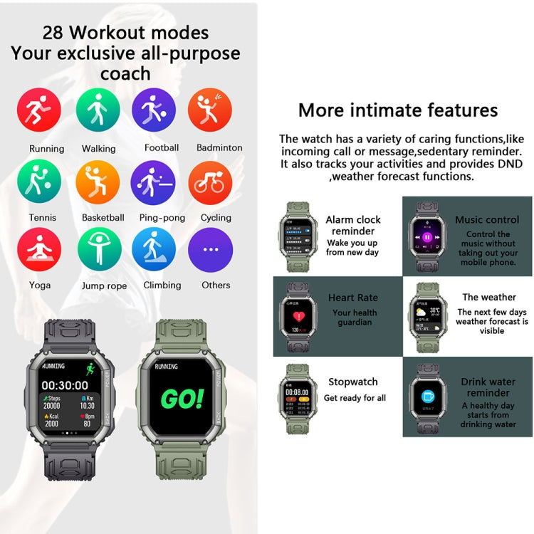 KR06 Waterproof Pedometer Sport Smart Watch, Support Heart Rate / Blood Pressure Monitoring / BT Calling (Camouflage Green) by buy2fix