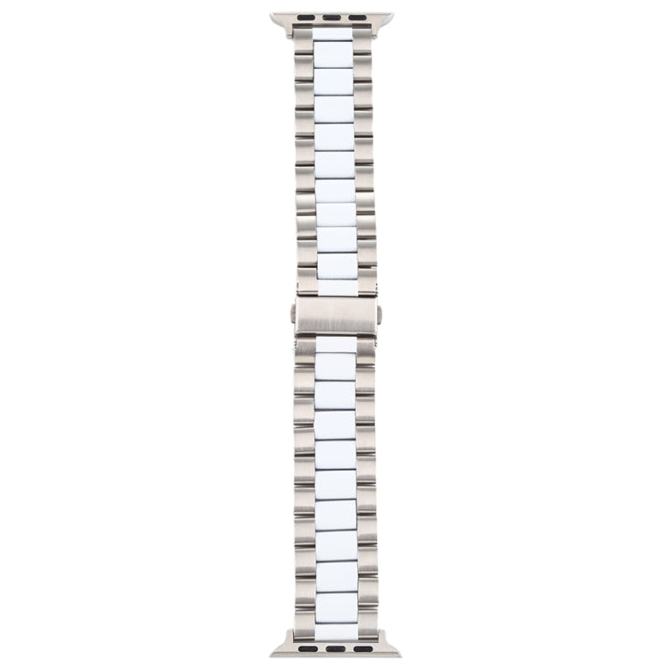 For Apple Watch Series 7 45mm / 6 & SE & 5 & 4 44mm / 3 & 2 & 1 42mm Stainless Steel Wrist Strap Watch Band(white+Silver) by buy2fix